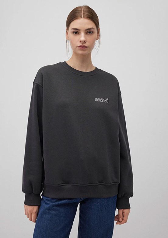 Mavi Antrasit Kadın Baskılı Sweatshirt