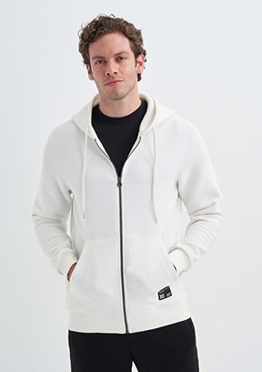 CAZADOR CAZ 5035 - 24KCEEO05035 Erkek Beyaz Fermuarlı Kapüşonlu Sweatshirt