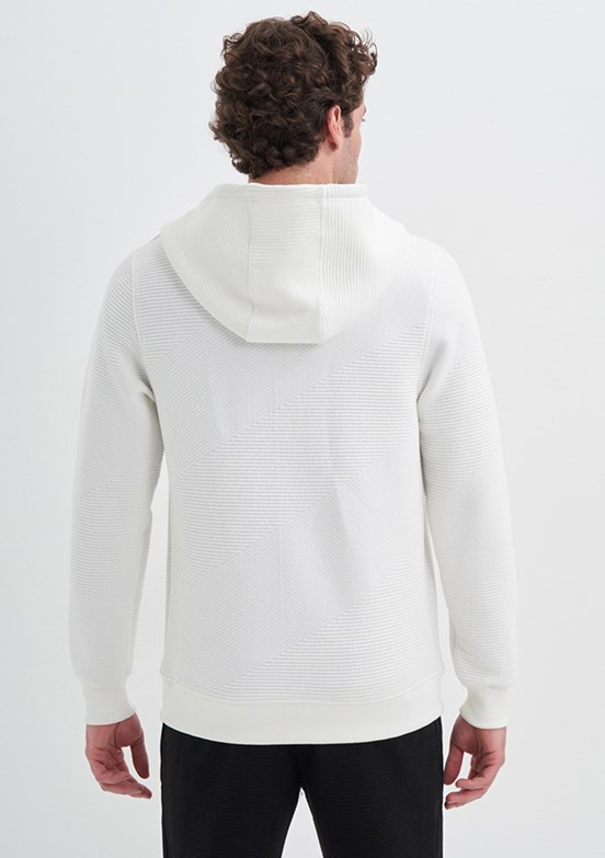 Cazador Beyaz Erkek Fermuarlı Kapüşonlu Sweatshirt