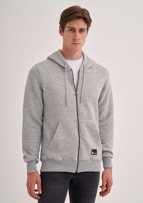 CAZADOR CAZ 5035 - 24KCEEO05035 Erkek Gri Fermuarlı Kapüşonlu Sweatshirt