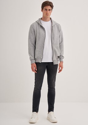 CAZADOR Gri Erkek Fermuarlı Kapüşonlu Sweatshirt