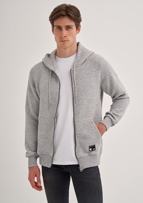 CAZADOR Gri Erkek Fermuarlı Kapüşonlu Sweatshirt