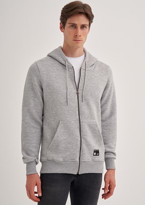 CAZADOR Gri Erkek Fermuarlı Kapüşonlu Sweatshirt