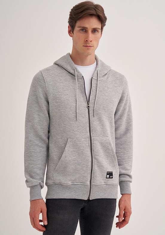 CAZADOR Gri Erkek Fermuarlı Kapüşonlu Sweatshirt
