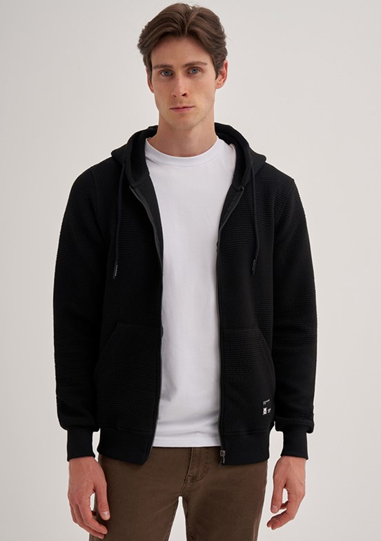 CAZADOR Siyah Erkek Fermuarlı Kapüşonlu Sweatshirt