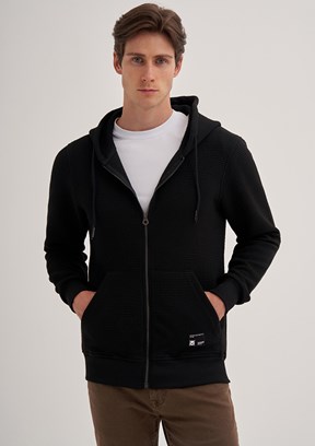 CAZADOR Siyah Erkek Fermuarlı Kapüşonlu Sweatshirt
