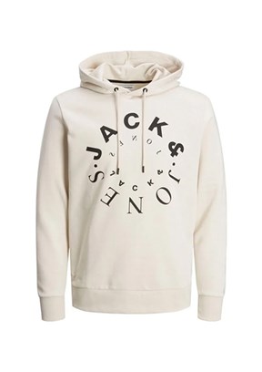 JACK JONES Beyaz Erkek Fermuarsız Kapüşonlu Sweatshirt