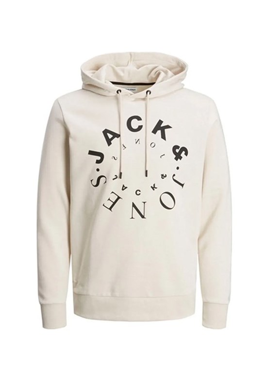 JACK JONES Beyaz Erkek Fermuarsız Kapüşonlu Sweatshirt