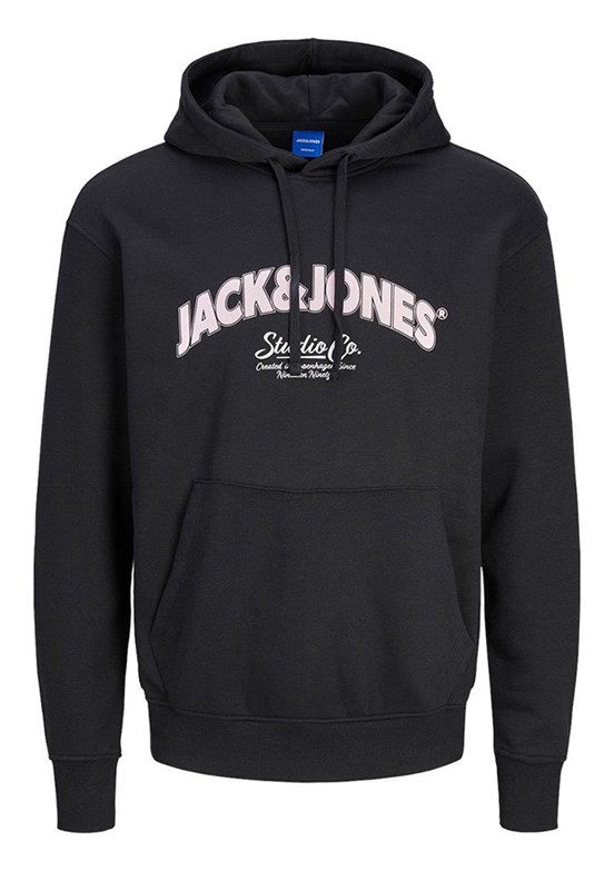 JACK JONES Siyah Erkek Fermuarsız Kapüşonlu Sweatshirt