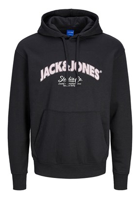 JACK JONES Siyah Erkek Fermuarsız Kapüşonlu Sweatshirt