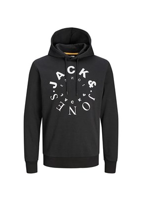 JACK JONES Siyah Erkek Fermuarsız Kapüşonlu Sweatshirt