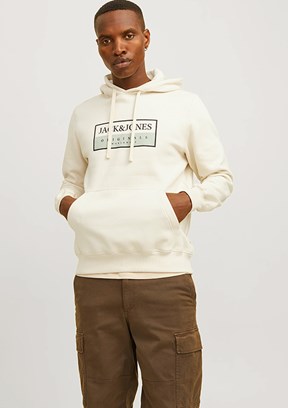 JACK JONES Beyaz Erkek Fermuarsız Kapüşonlu Sweatshirt