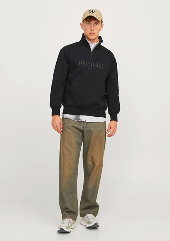 JACK JONES Siyah Erkek Baskılı Sweatshirt