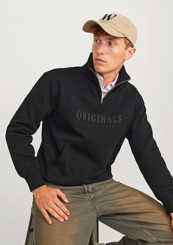 JACK JONES Siyah Erkek Baskılı Sweatshirt