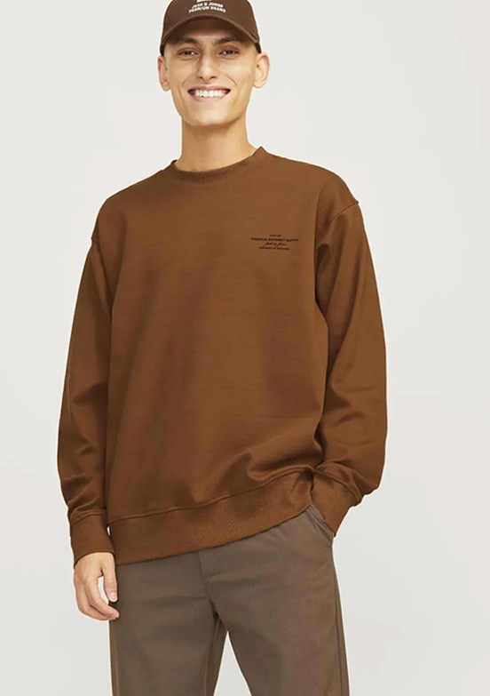 JACK JONES Kahverengi Erkek Bisiklet Yaka Sweatshirt