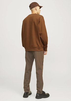 JACK JONES Kahverengi Erkek Bisiklet Yaka Sweatshirt