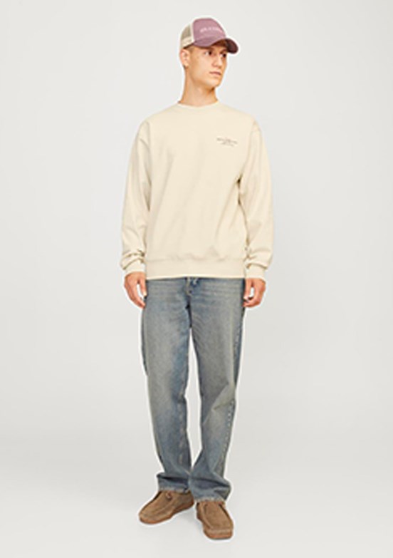 JACK JONES Bej Erkek Bisiklet Yaka Sweatshirt