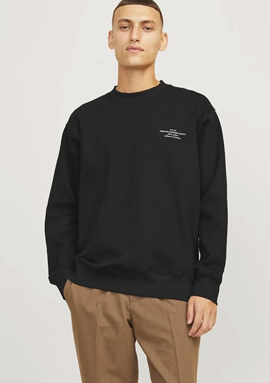 JACK JONES Siyah Erkek Bisiklet Yaka Sweatshirt