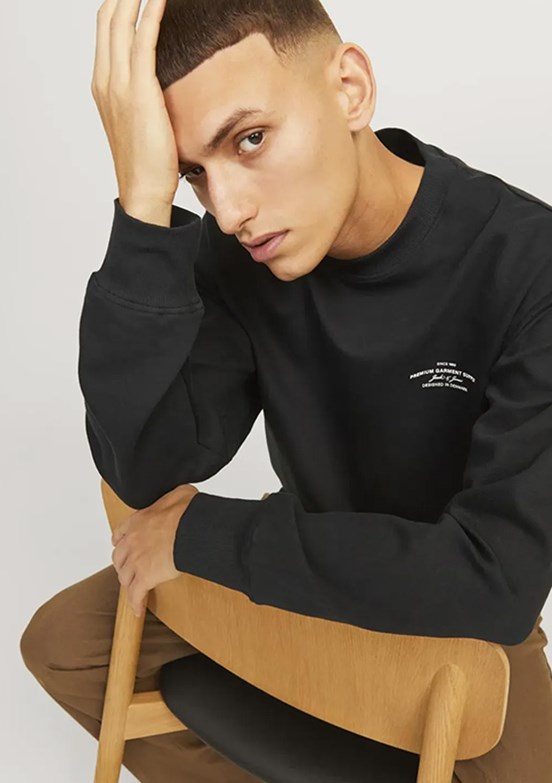 JACK JONES Siyah Erkek Bisiklet Yaka Sweatshirt