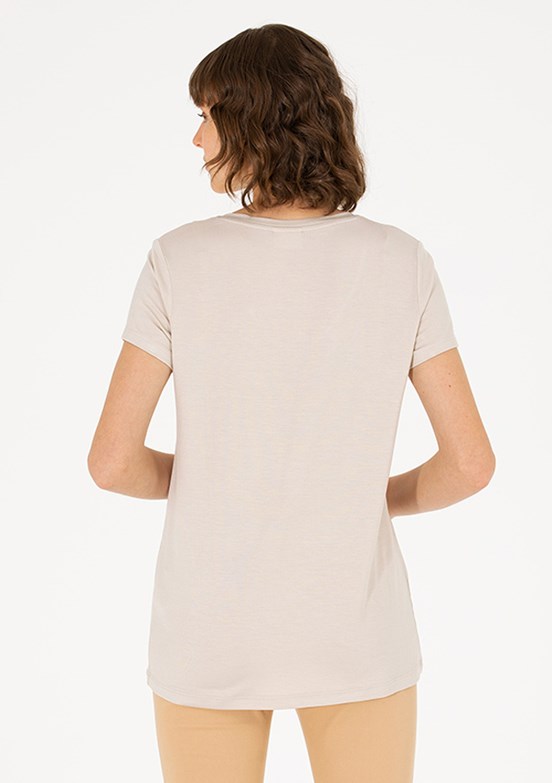 US POLO ASSN Kadın Bej Basic T-Shirt