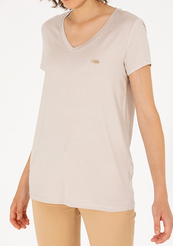 US POLO ASSN Kadın Bej Basic T-Shirt