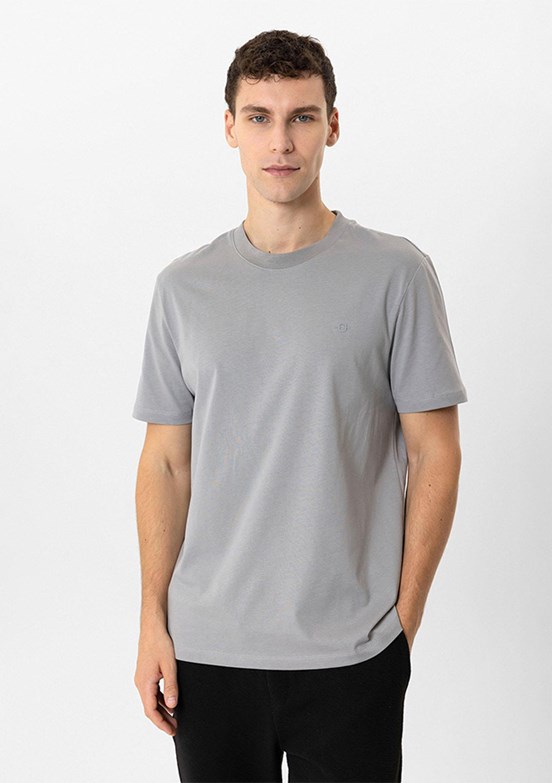 BACKANDBOND Gri Erkek Bisiklet Yaka T-Shirt