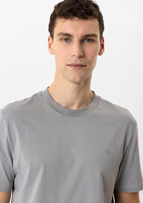 BACKANDBOND Gri Erkek Bisiklet Yaka T-Shirt