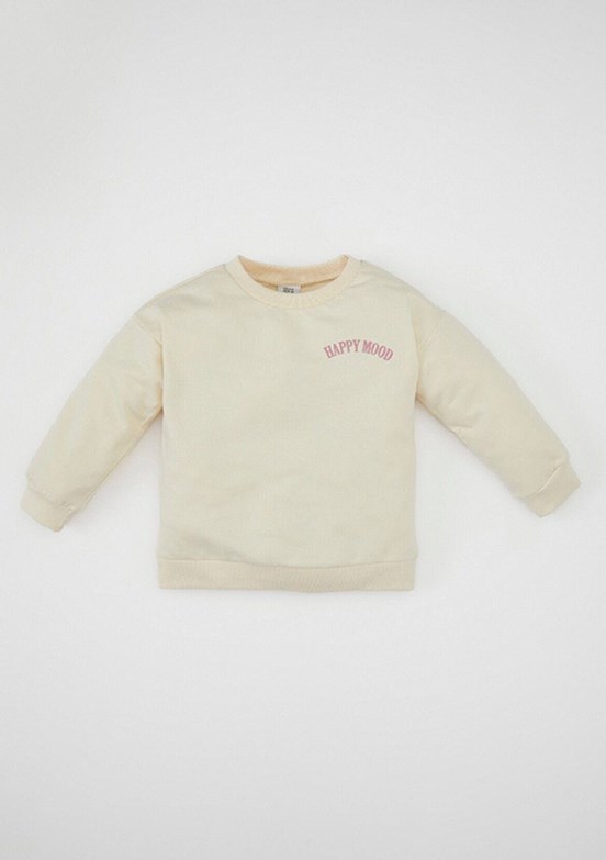 Defacto Bej Kız Bebek Bisiklet Yaka Sweatshirt