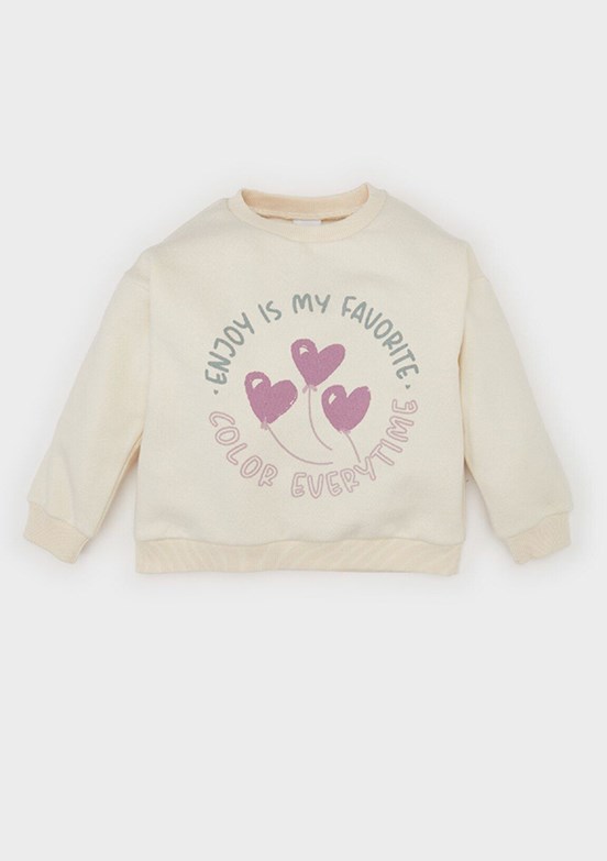DEFACTO Bej Kız Bebek Bisiklet Yaka Sweatshirt