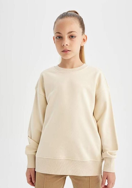 DEFACTO Bej Kız Çocuk Bisiklet Yaka Sweatshirt
