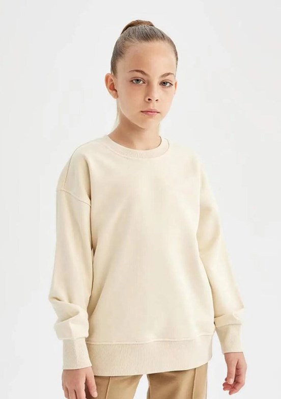 DEFACTO Bej Kız Çocuk Bisiklet Yaka Sweatshirt
