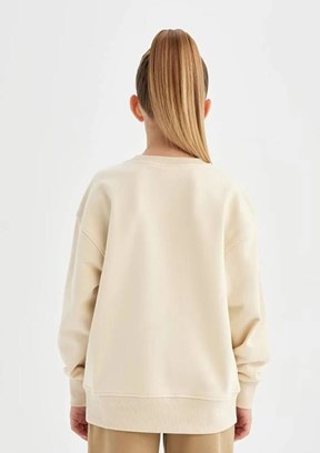 DEFACTO Bej Kız Çocuk Bisiklet Yaka Sweatshirt
