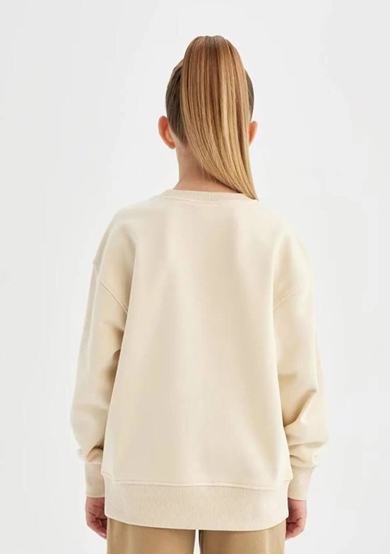 DEFACTO Bej Kız Çocuk Bisiklet Yaka Sweatshirt
