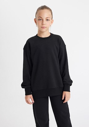 Defacto Black Kız Çocuk Bisiklet Yaka Sweatshirt