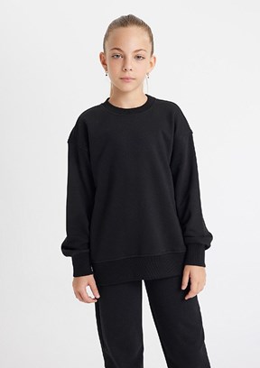 Defacto Black Kız Çocuk Bisiklet Yaka Sweatshirt