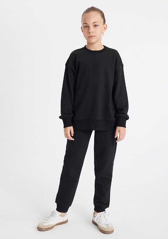 Defacto Black Kız Çocuk Bisiklet Yaka Sweatshirt