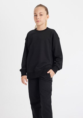 Defacto Black Kız Çocuk Bisiklet Yaka Sweatshirt