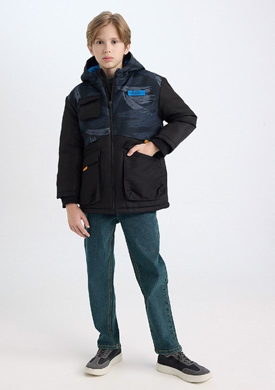 DEFACTO Siyah Erkek Çocuk Bomber Mont
