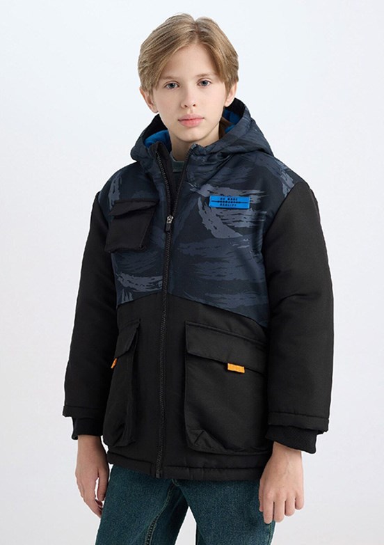 DEFACTO Siyah Erkek Çocuk Bomber Mont