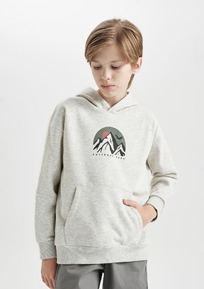 DEFACTO Beyaz Erkek Çocuk Kapüşonlu Sweatshirt