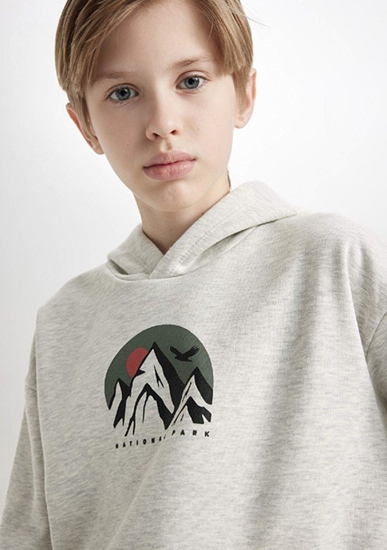 DEFACTO Beyaz Erkek Çocuk Kapüşonlu Sweatshirt