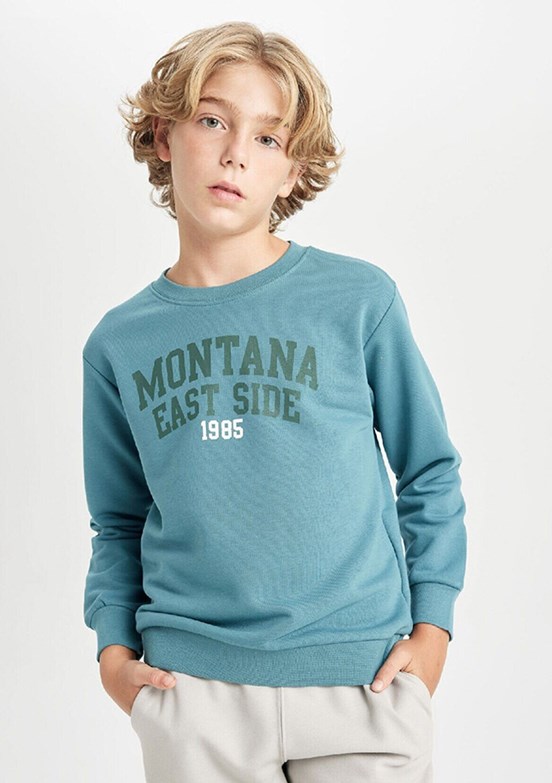 Defacto Green Erkek Çocuk Bisiklet Yaka Sweatshirt