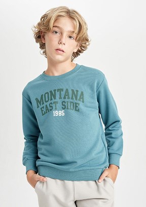 Defacto Green Erkek Çocuk Bisiklet Yaka Sweatshirt