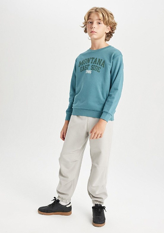 Defacto Green Erkek Çocuk Bisiklet Yaka Sweatshirt