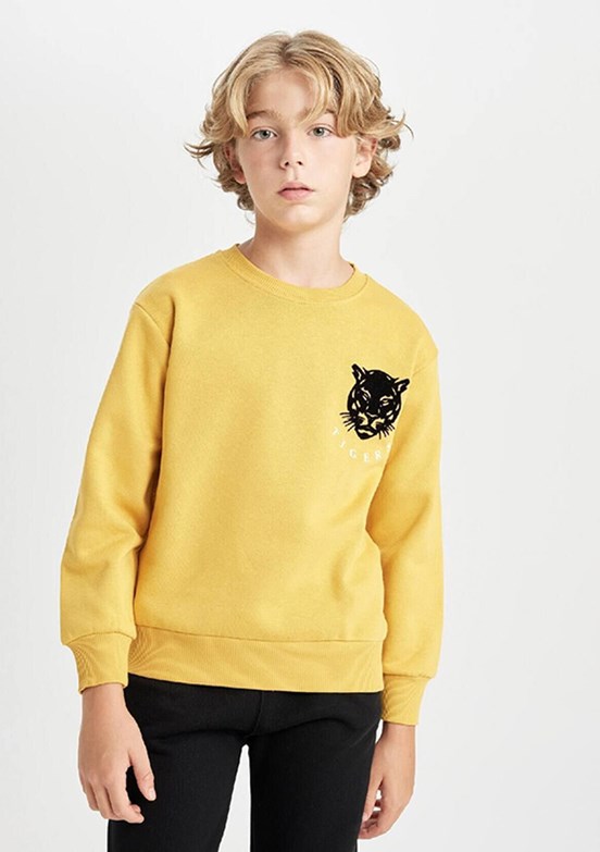 Defacto Yellow Erkek Çocuk Bisiklet Yaka Sweatshirt