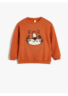 KOTON Kahverengi Erkek Bebek Baskılı Sweatshirt