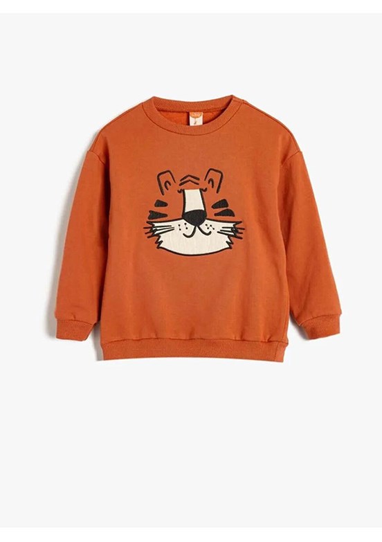 KOTON Kahverengi Erkek Bebek Baskılı Sweatshirt