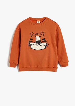 KOTON Kahverengi Erkek Bebek Baskılı Sweatshirt