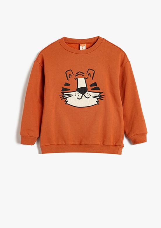 KOTON Kahverengi Erkek Bebek Baskılı Sweatshirt