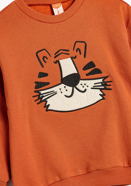 KOTON Kahverengi Erkek Bebek Baskılı Sweatshirt